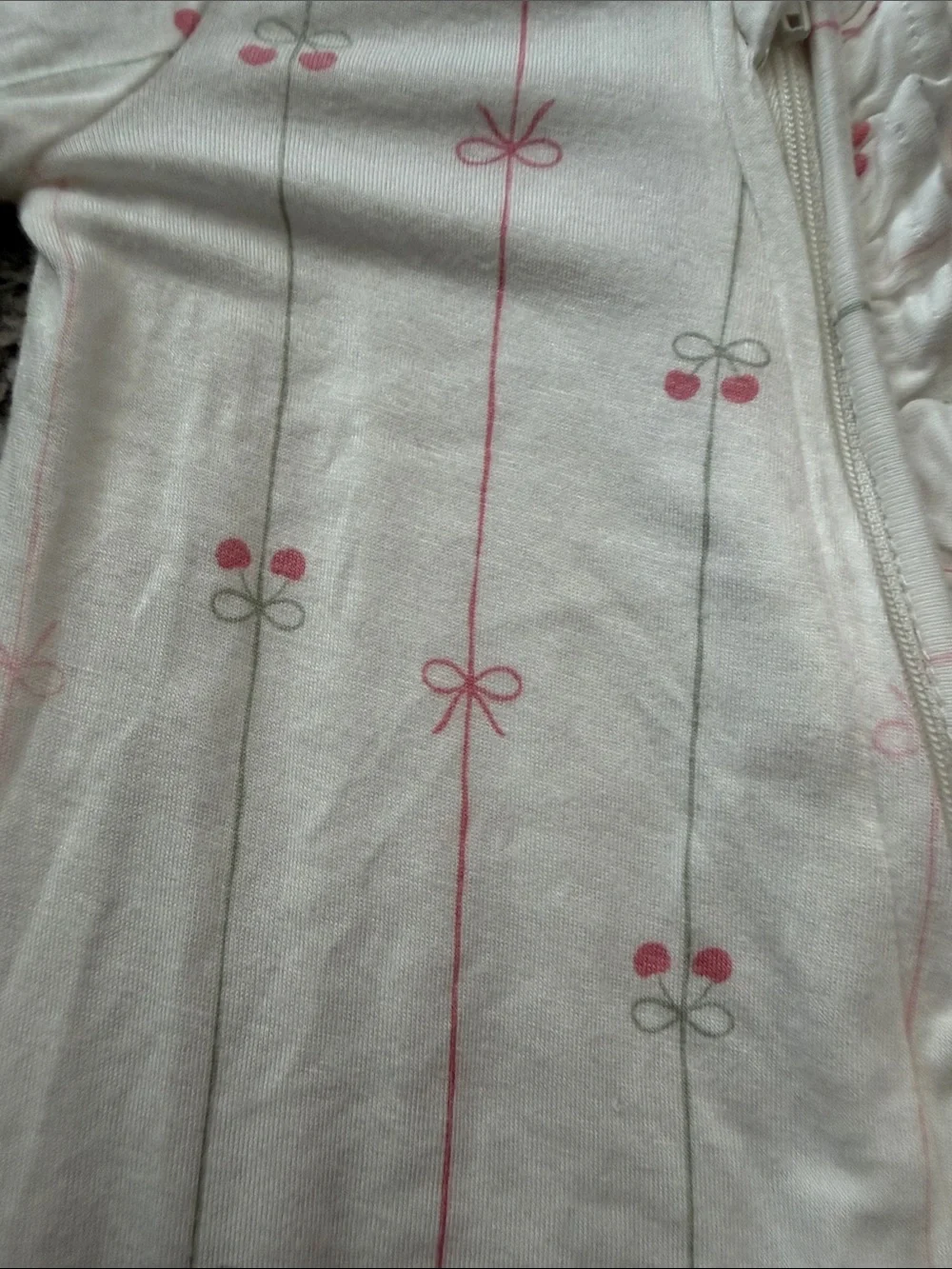 Cream Footed One-Piece with Pink Cherry Print and Ruffle Trim